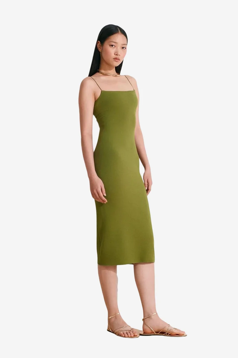 Dilvin Olive Green DILVIN Sleeveless Bodycon Midi Dress With Cut-Out Detail for Women | Best Price UAE