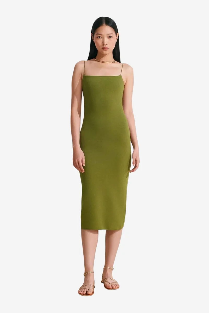 Dilvin Olive Green DILVIN Sleeveless Bodycon Midi Dress With Cut-Out Detail for Women | Best Price UAE