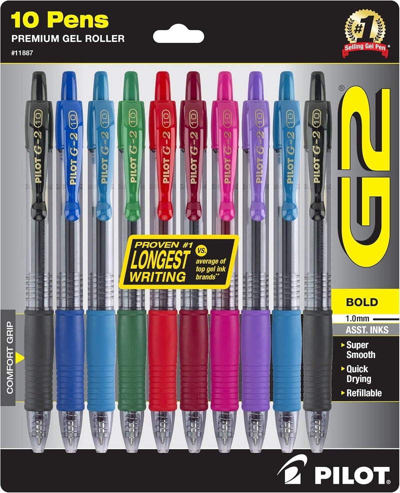 PILOT G2 Premium Retractable Gel-Ink Rolling Ball Pens, Bold Point (1.0mm), 1.0 Gel Pens, Assorted, 10-Pack - Ideal for School, Journaling, & Office Writing - Image 3