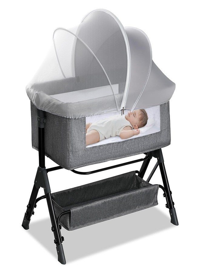 WANRU Bassinet Cover for Cats - Blackout Breathable Mosquito Net for Baby Bedside Sleepers & Travel Cribs, 2-Way Zipper Bug Canopy Tent to Block Light & Keep Cats Out (Gray-Small) - Image 1