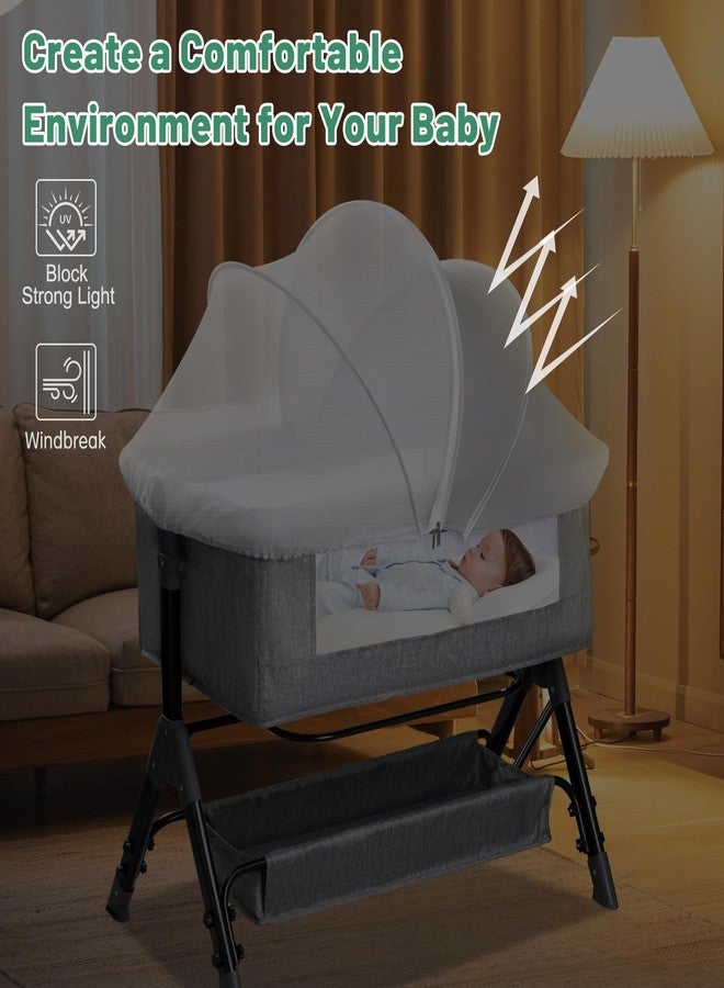 WANRU Bassinet Cover for Cats - Blackout Breathable Mosquito Net for Baby Bedside Sleepers & Travel Cribs, 2-Way Zipper Bug Canopy Tent to Block Light & Keep Cats Out (Gray-Small) - Image 3