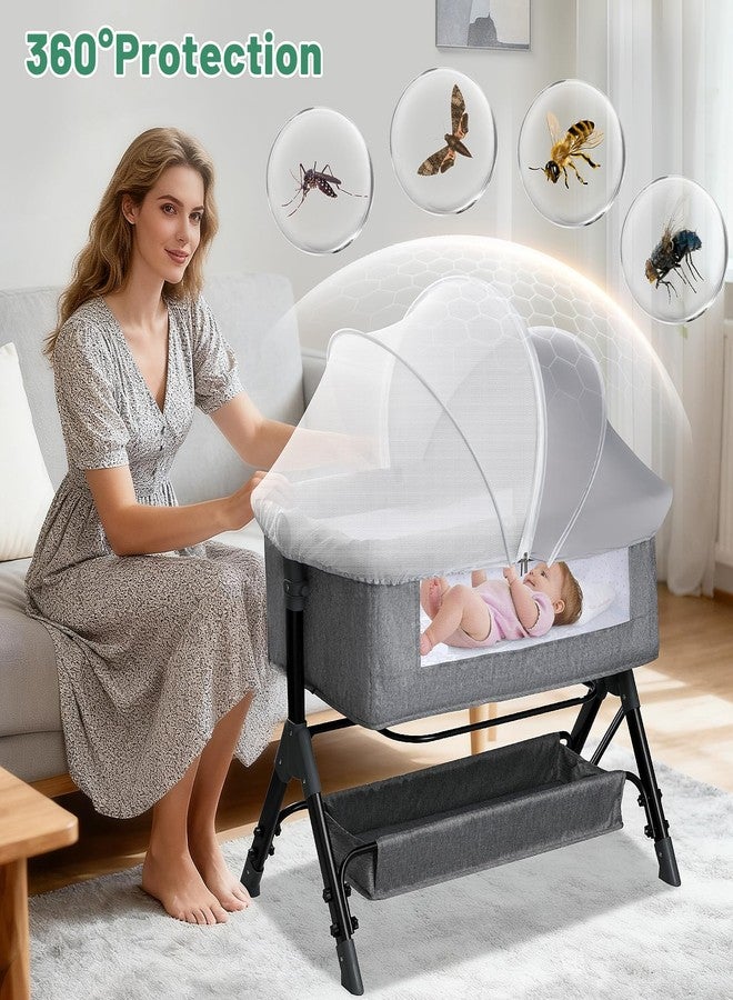 WANRU Bassinet Cover for Cats - Blackout Breathable Mosquito Net for Baby Bedside Sleepers & Travel Cribs, 2-Way Zipper Bug Canopy Tent to Block Light & Keep Cats Out (Gray-Small) - Image 2