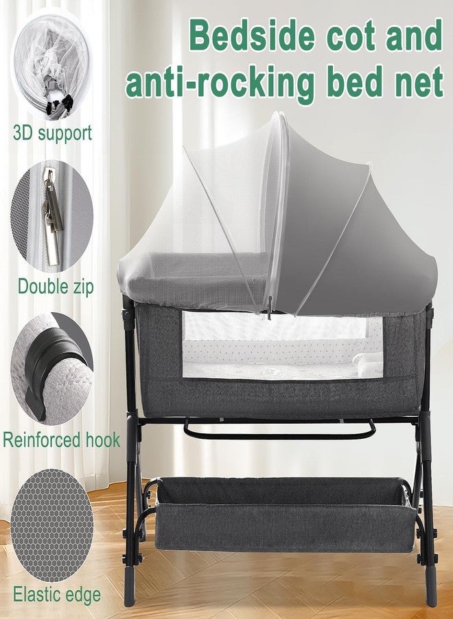 WANRU Bassinet Cover for Cats - Blackout Breathable Mosquito Net for Baby Bedside Sleepers & Travel Cribs, 2-Way Zipper Bug Canopy Tent to Block Light & Keep Cats Out (Gray-Small) - Image 5