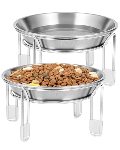 PapiCola Elevated cat Bowl 63 Wide Raised Stainless Steel Cat Food and Water Dishes Small Dog Bowl Whisker Friendly AntiVomiting Neck StressFree NonSlip Stainless Steel Stand with 4 Legs 2Pack - Image 1