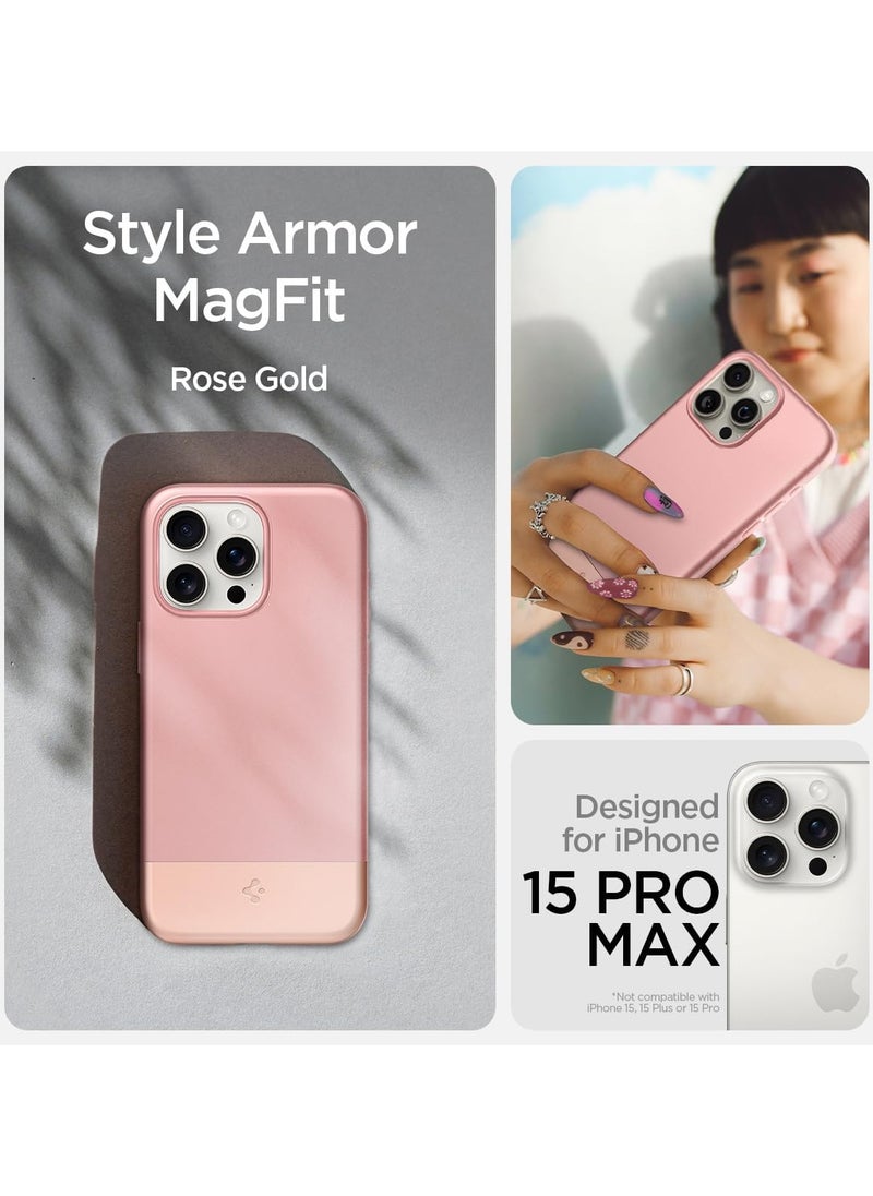 Spigen Style Armor MagFit for iPhone 15 Pro MAX Case Cover Magnetic [MagSafe Compatible] - Rose Gold  - Image 3