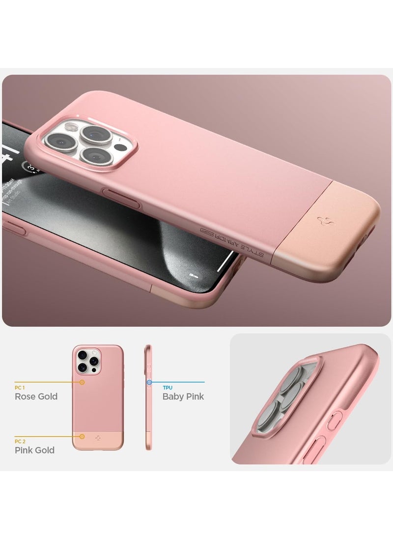 Spigen Style Armor MagFit for iPhone 15 Pro MAX Case Cover Magnetic [MagSafe Compatible] - Rose Gold  - Image 5