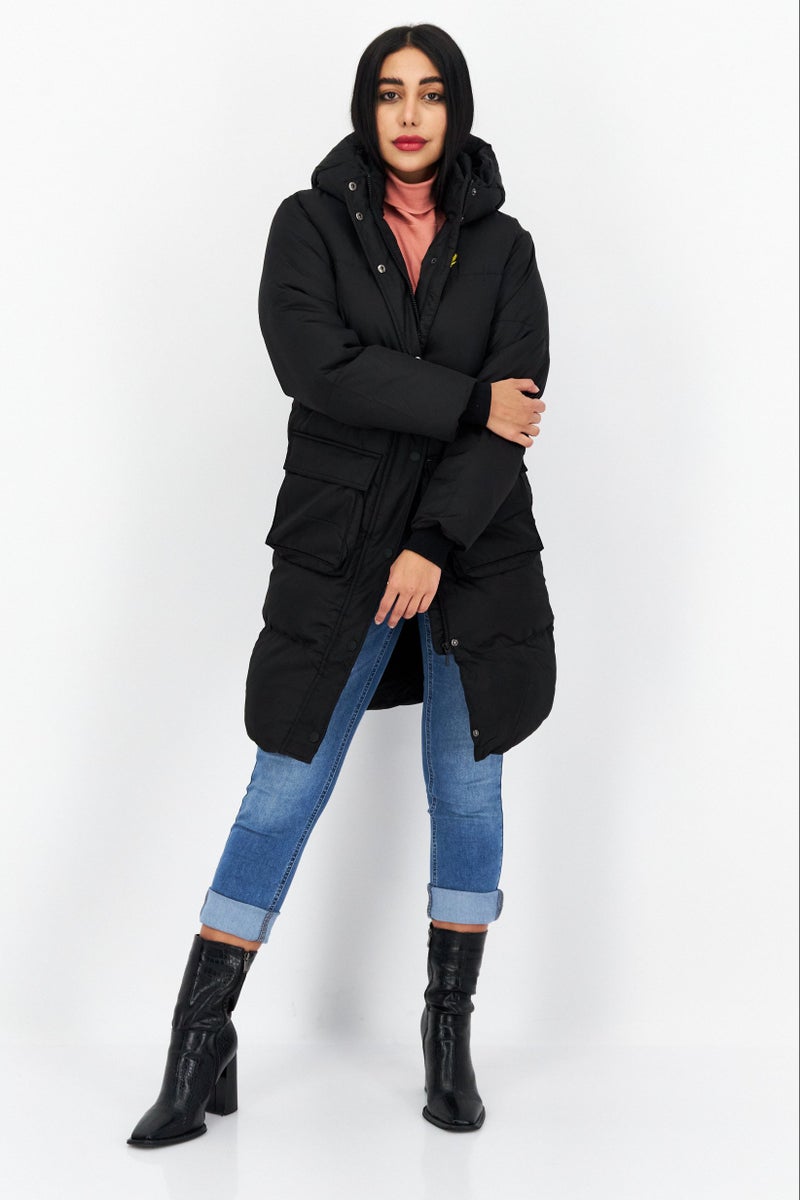 Lyle & Scott Women Hooded Embroidered Logo Puffer Jacket, Black - Image 3