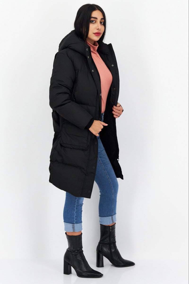 Lyle & Scott Women Hooded Embroidered Logo Puffer Jacket, Black - Image 2