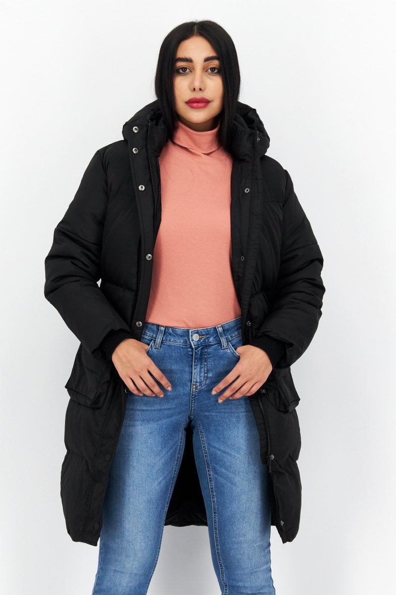 Lyle & Scott Women Hooded Embroidered Logo Puffer Jacket, Black - Image 1