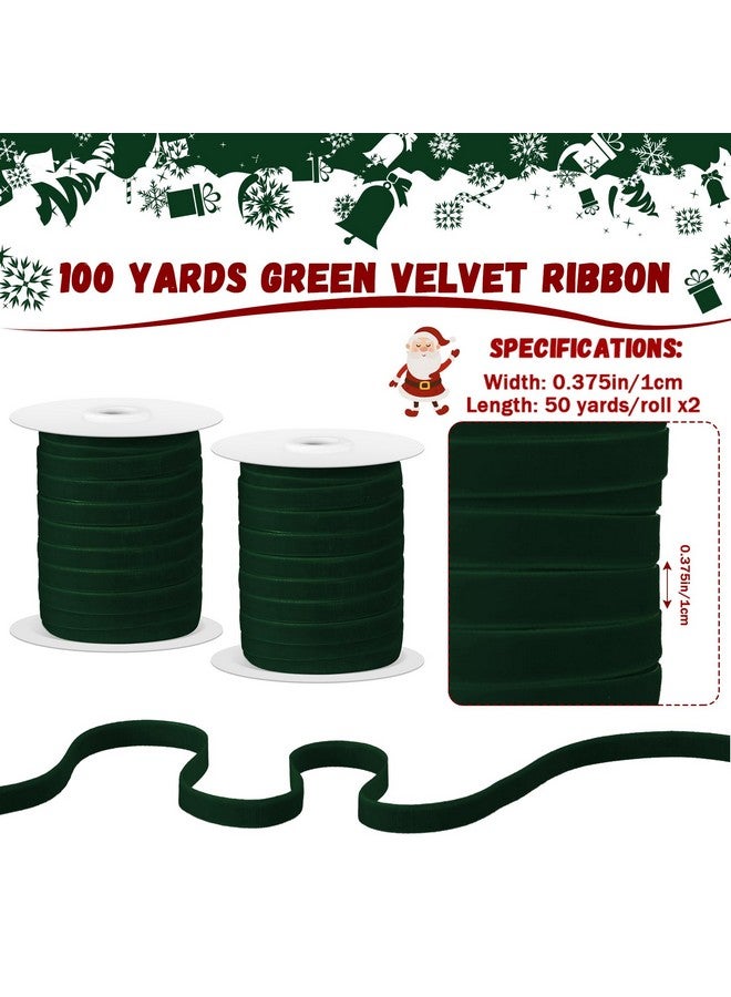 Cindeer 100 Yards Christmas Velvet Ribbon Velvet Christmas Ornaments Satin Vintage Trim Velvet Ribbon Roll For Gift Wrapping Hair Bow Clip Diy Crafts Party Wedding Decor(5/8 Inch,Green) - Image 2