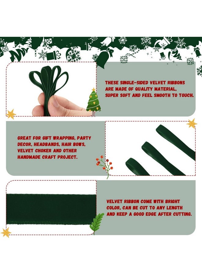 Cindeer 100 Yards Christmas Velvet Ribbon Velvet Christmas Ornaments Satin Vintage Trim Velvet Ribbon Roll For Gift Wrapping Hair Bow Clip Diy Crafts Party Wedding Decor(5/8 Inch,Green) - Image 3