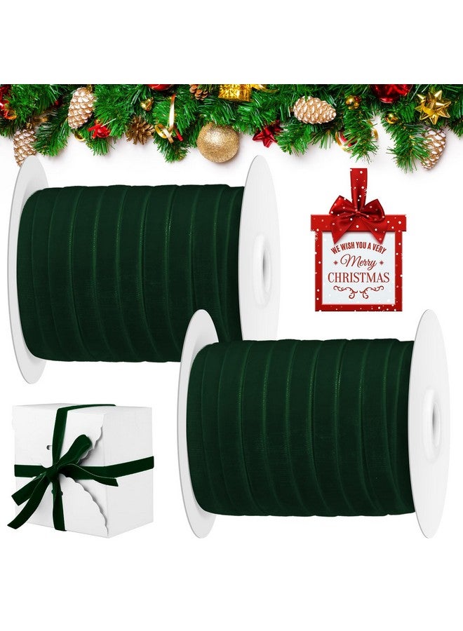 Cindeer 100 Yards Christmas Velvet Ribbon Velvet Christmas Ornaments Satin Vintage Trim Velvet Ribbon Roll For Gift Wrapping Hair Bow Clip Diy Crafts Party Wedding Decor(5/8 Inch,Green) - Image 1