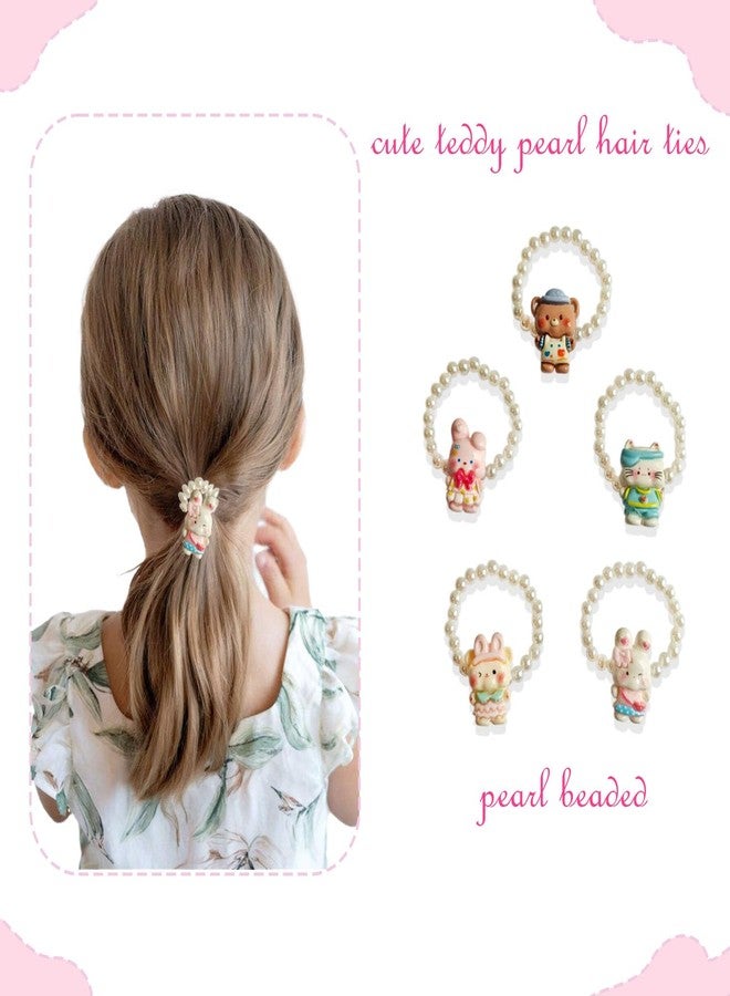 KARP Cute Cartoon Animal Hair Rubber Bands with Pearl Beads - Set of 20 Elastic Hair Ties for Kids and Girls(K2519)-Style -2) - Image 5