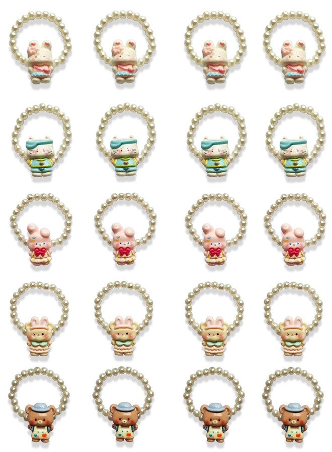 KARP Cute Cartoon Animal Hair Rubber Bands with Pearl Beads - Set of 20 Elastic Hair Ties for Kids and Girls(K2519)-Style -2) - Image 1