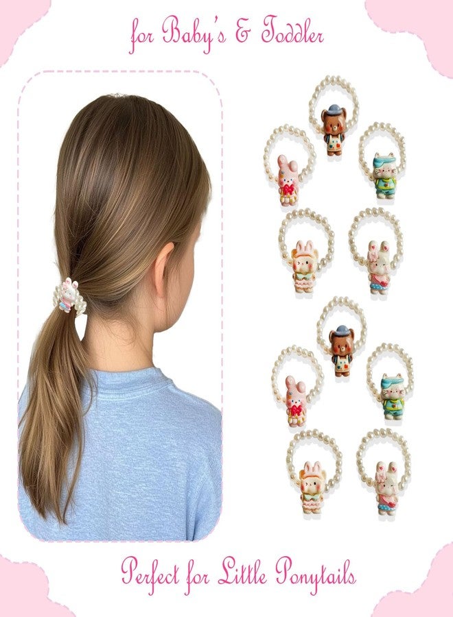 KARP Cute Cartoon Animal Hair Rubber Bands with Pearl Beads - Set of 20 Elastic Hair Ties for Kids and Girls(K2519)-Style -2) - Image 4