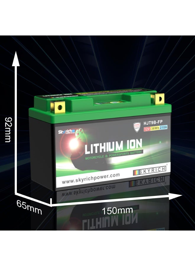 Skyrich HJT9B-FP 12V 3Ah LiFePO4 Lithium Motorcycle Starter Battery 210A CCA Lightweight Maintenance Free Fast Charging with Battery Capacity Indicator - Image 2