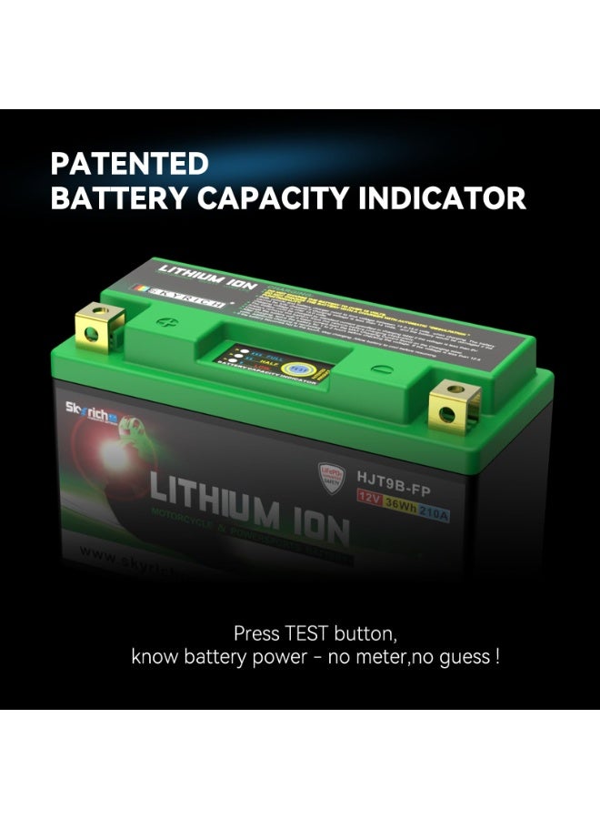 Skyrich HJT9B-FP 12V 3Ah LiFePO4 Lithium Motorcycle Starter Battery 210A CCA Lightweight Maintenance Free Fast Charging with Battery Capacity Indicator - Image 4