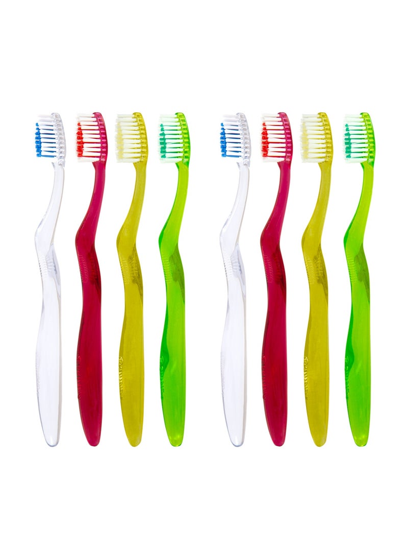 Shield Care فرشاة أسنان يدوية شيلد كير كلاريتي إكسبيرت للحساسية في اللثة والأسنان القوية، مصنوعة من مواد غذائية، شعيرات متوسطة (أحمر، أخضر، أصفر، أبيض) 8 قطع (عبوة من 1) - Image 1