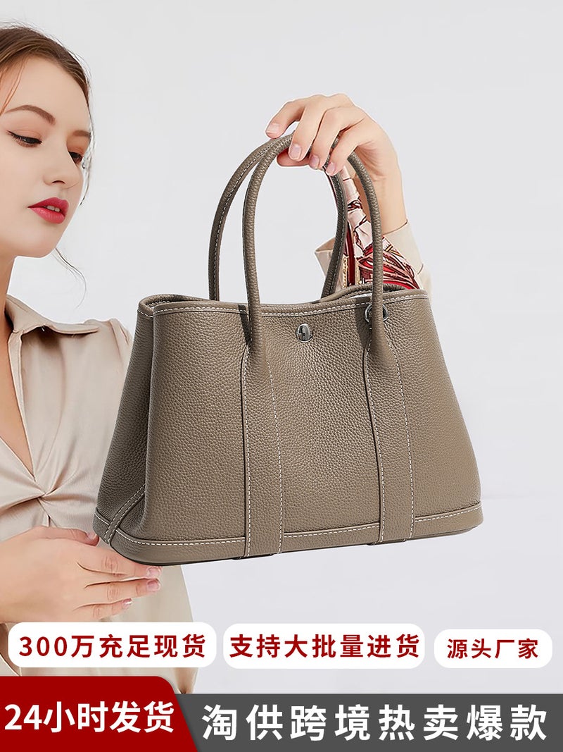 Niche High-End Women'S Genuine Leather Hand Bag High Quality Top Layer Cowhide Large Capacity Garden Tote Bag - Image 2