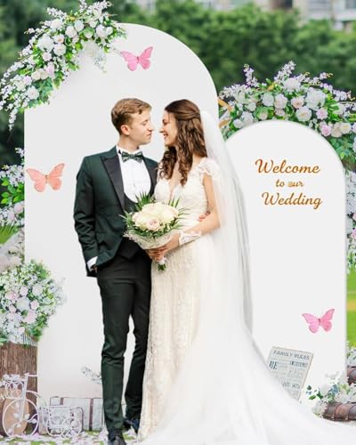 HEMMOTOP Metal Arch Backdrop Stand and Cover Set of 2 (7.2 ft/6 ft, White), Wedding Arch Backdrop Stand with White Cover for Party Birthday, Wedding, Bridal Shower, Baby Shower, Festival, Proposal, Anniversary - Image 2