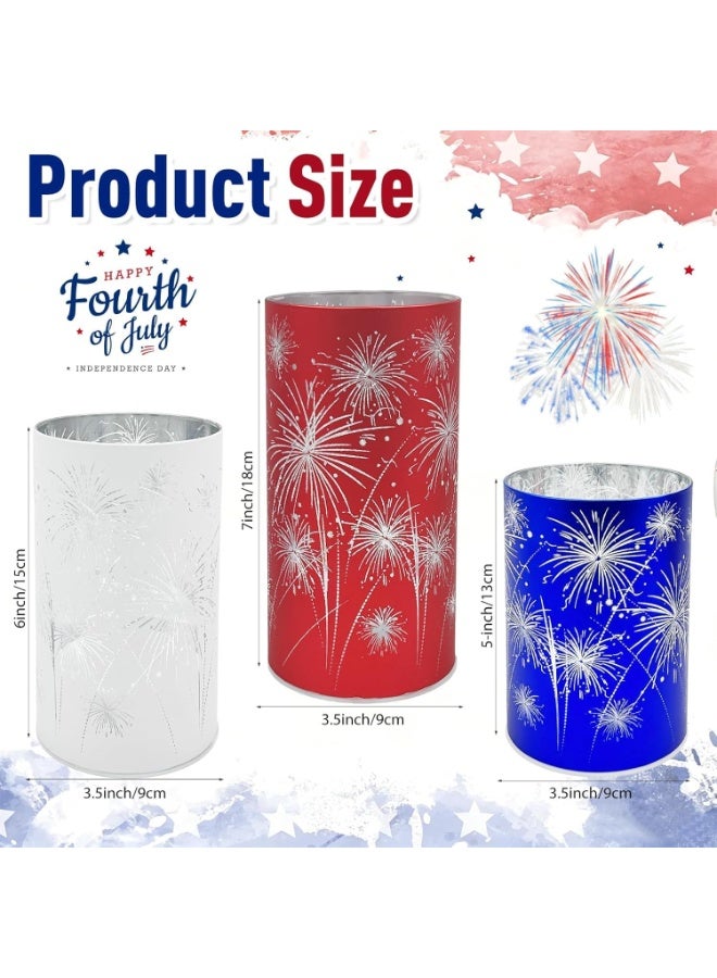 ChicAbode LED Hurricane Lantern, Firework Glass Candle Holders, White | with Warm White Lights, Battery Operated Table Decorations for Memorial Day Christmas Home Decor - Image 2