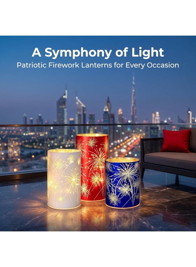 ChicAbode LED Hurricane Lantern, Firework Glass Candle Holders, White | with Warm White Lights, Battery Operated Table Decorations for Memorial Day Christmas Home Decor - Image 3