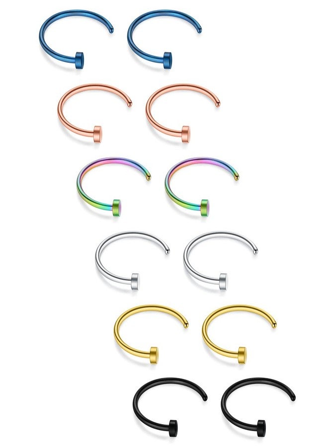 SCERRING 22 Gauge Stainless Steel Flat Top Fake Faux Nose Hoop Ring Rings Piercing Body Jewelry Set Unisex 6mm 12PCS - Mix Color - Image 1