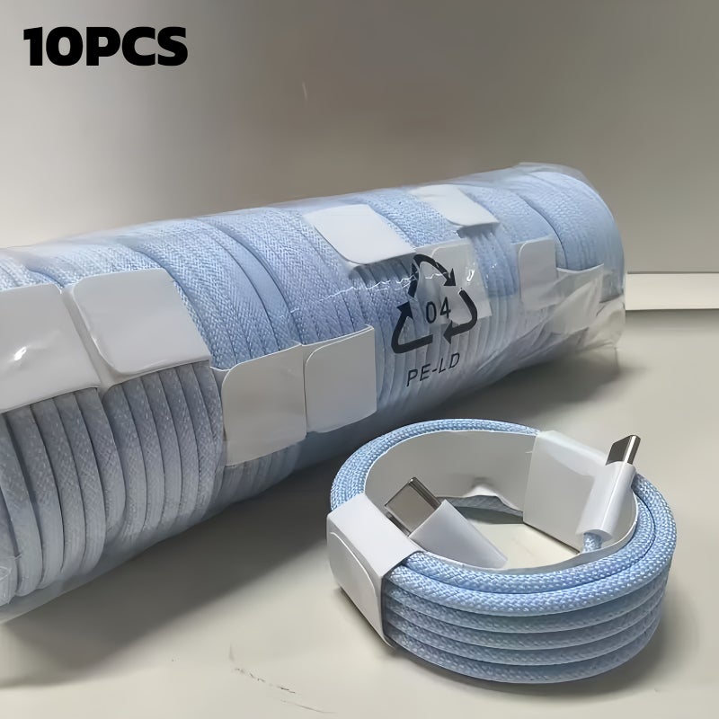 10 قطع كابل شحن سريع من USB-C إلى Type-C بطول 39.37 بوصة، بودرة، متوافق مع iPhone Pro Max Plus iPad Pro Air MacBook - Image 1