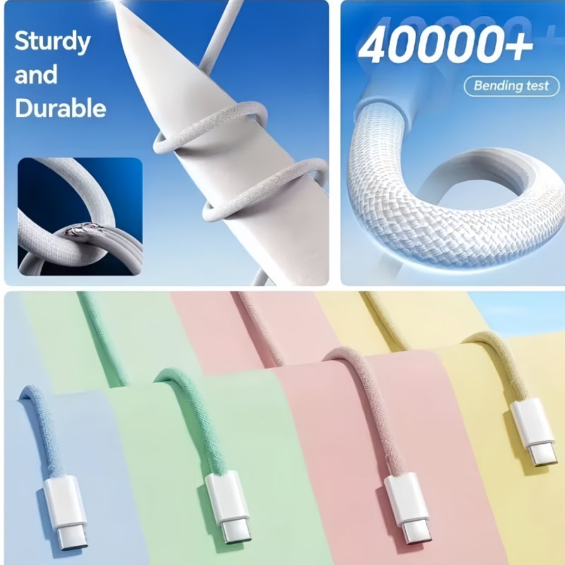 10 قطع كابل شحن سريع من USB-C إلى Type-C بطول 39.37 بوصة، بودرة، متوافق مع iPhone Pro Max Plus iPad Pro Air MacBook - Image 5