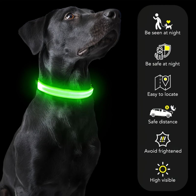 Fluorescent Green USB Rechargeable LED Dog Collar Extra Long Battery 3 Modes Adjustable - Image 4