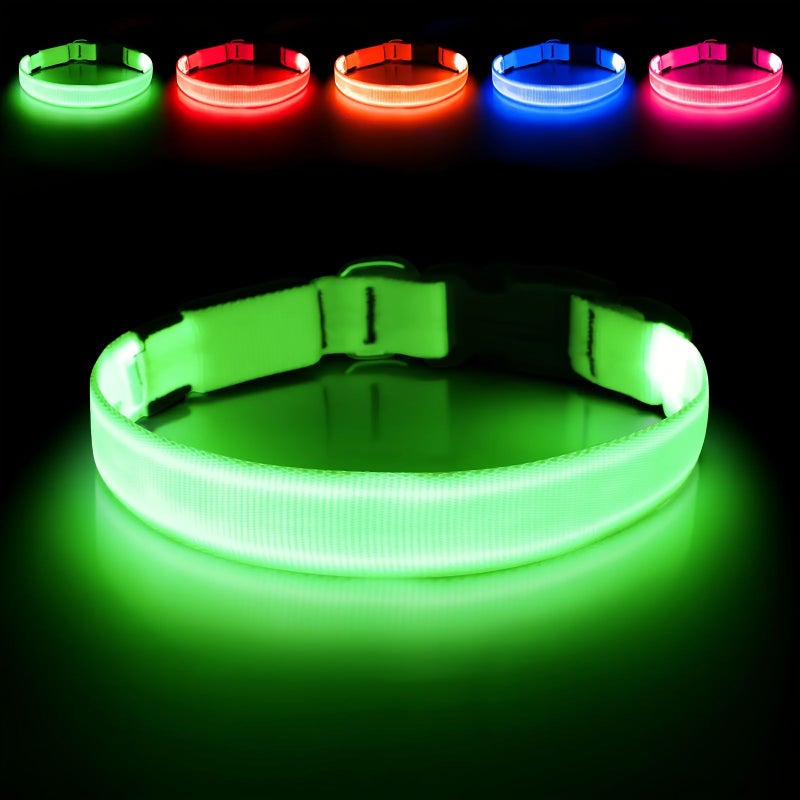 Fluorescent Green USB Rechargeable LED Dog Collar Extra Long Battery 3 Modes Adjustable - Image 1