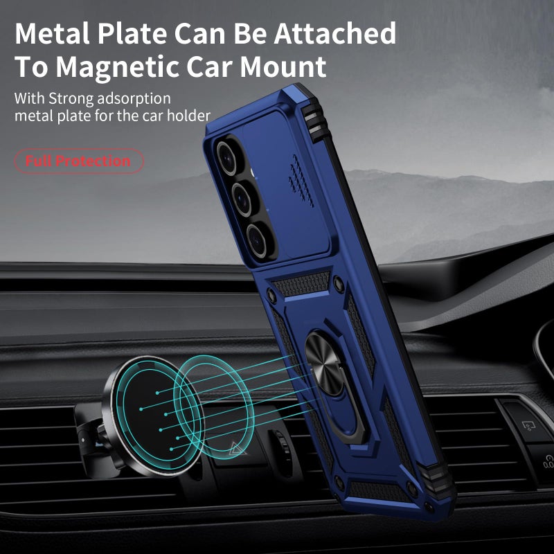 Weycolor for Samsung Galaxy S23 Plus Case with Camera Lens Cover, 10 FT Military Grade Drop Protection, Magnetic Ring Holder Kickstand Protective Phone Case, Navy Blue - Image 2