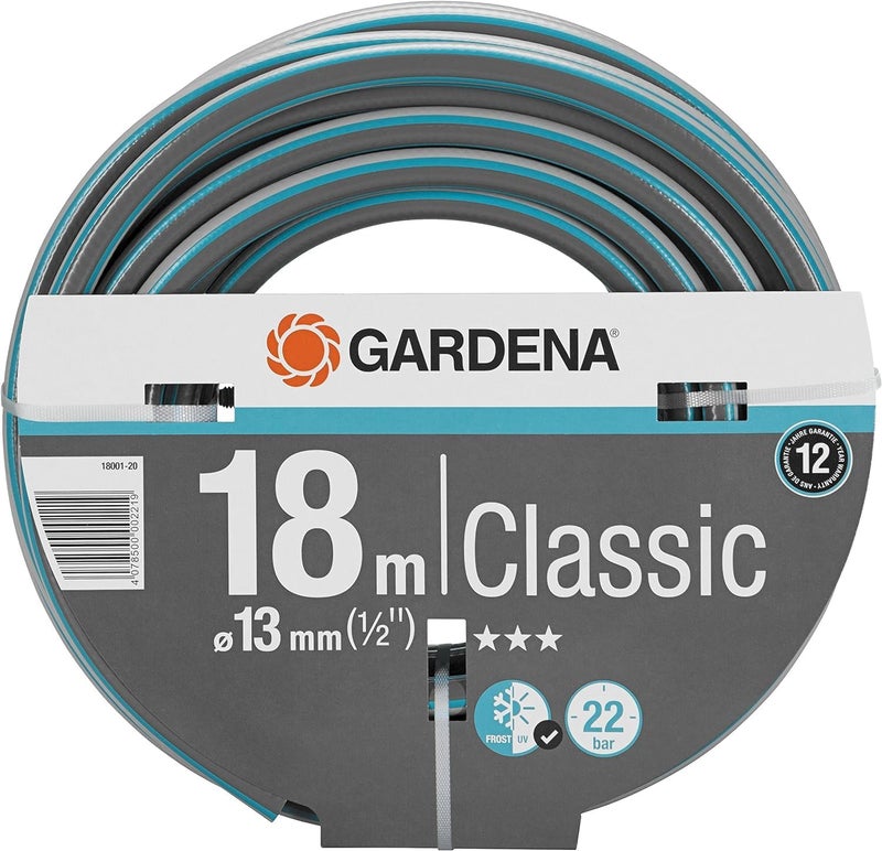 GARDENA Classic Hose Action 13 mm (1/2 Inch), 18 m: Universal Garden Hose Made of Robust Cross Fabric, 22 Bar Burst Pressure, UV-Resistant, Without System Parts (18001-20) Grey 18 m without System - Image 1