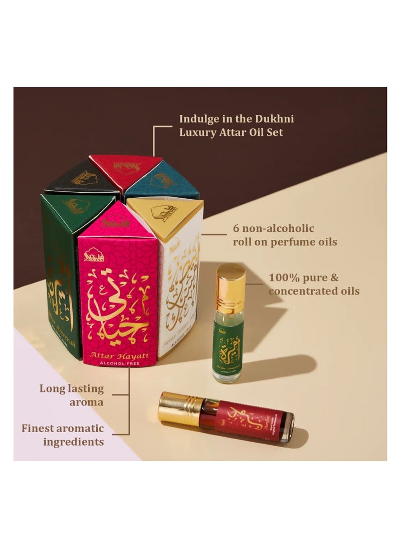 Dukhni Attar Oil Set-Amaani, Ameerah, Hayati, Ambar, Ambar Oud, White Musk - 6ml each - Image 2