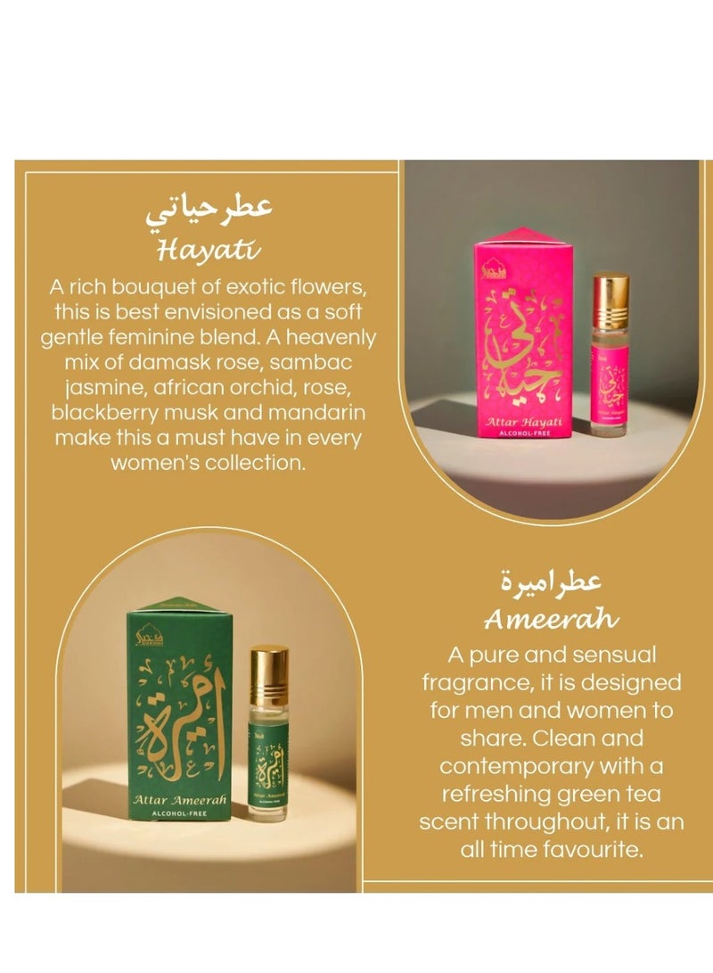 Dukhni Attar Oil Set-Amaani, Ameerah, Hayati, Ambar, Ambar Oud, White Musk - 6ml each - Image 4