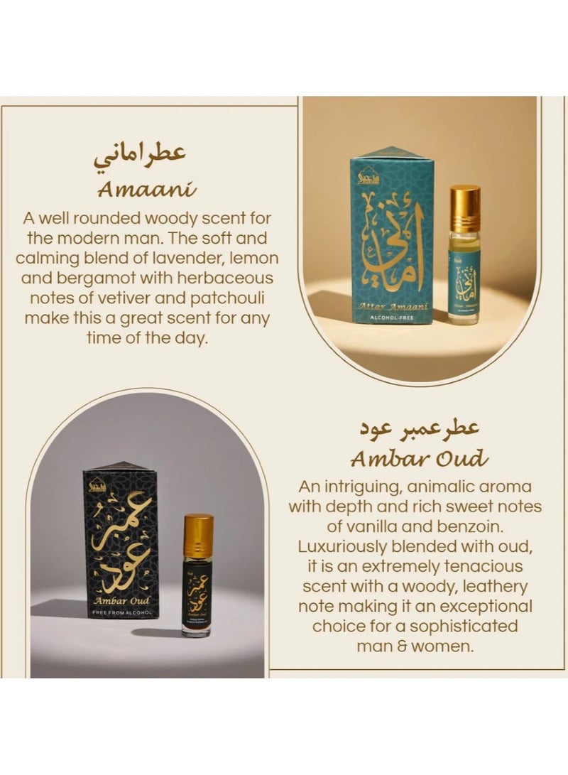 Dukhni Attar Oil Set-Amaani, Ameerah, Hayati, Ambar, Ambar Oud, White Musk - 6ml each - Image 5