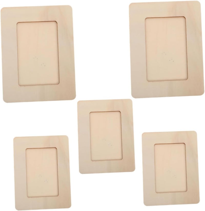 5Pcs Unfinished Wooden Picture Frames DIY Craft Blank Photo Frames for Easy Assemble Tabletop Display for Painting and Decorating Home Decor - Image 1