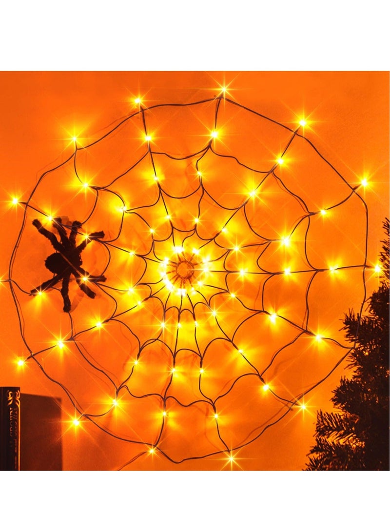 Captaintech Spider Webs Decoration, 3.25FT 70 Orange LED Light up Spider Web, Waterproof Lights for Party Yard Bar Haunted House Window Decor Indoor, Lighted Decorations Outdoor - Image 1