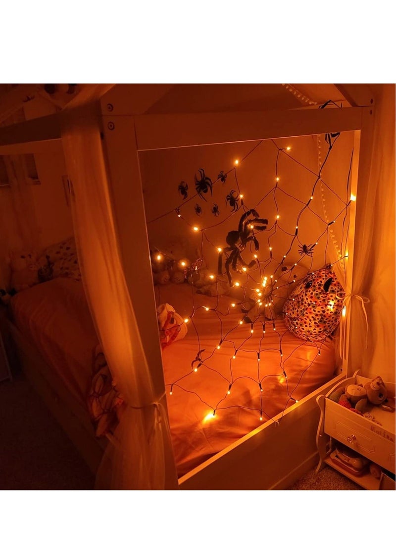 Captaintech Spider Webs Decoration, 3.25FT 70 Orange LED Light up Spider Web, Waterproof Lights for Party Yard Bar Haunted House Window Decor Indoor, Lighted Decorations Outdoor - Image 3