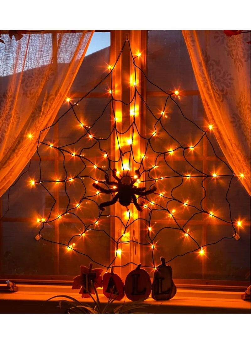 Captaintech Spider Webs Decoration, 3.25FT 70 Orange LED Light up Spider Web, Waterproof Lights for Party Yard Bar Haunted House Window Decor Indoor, Lighted Decorations Outdoor - Image 4