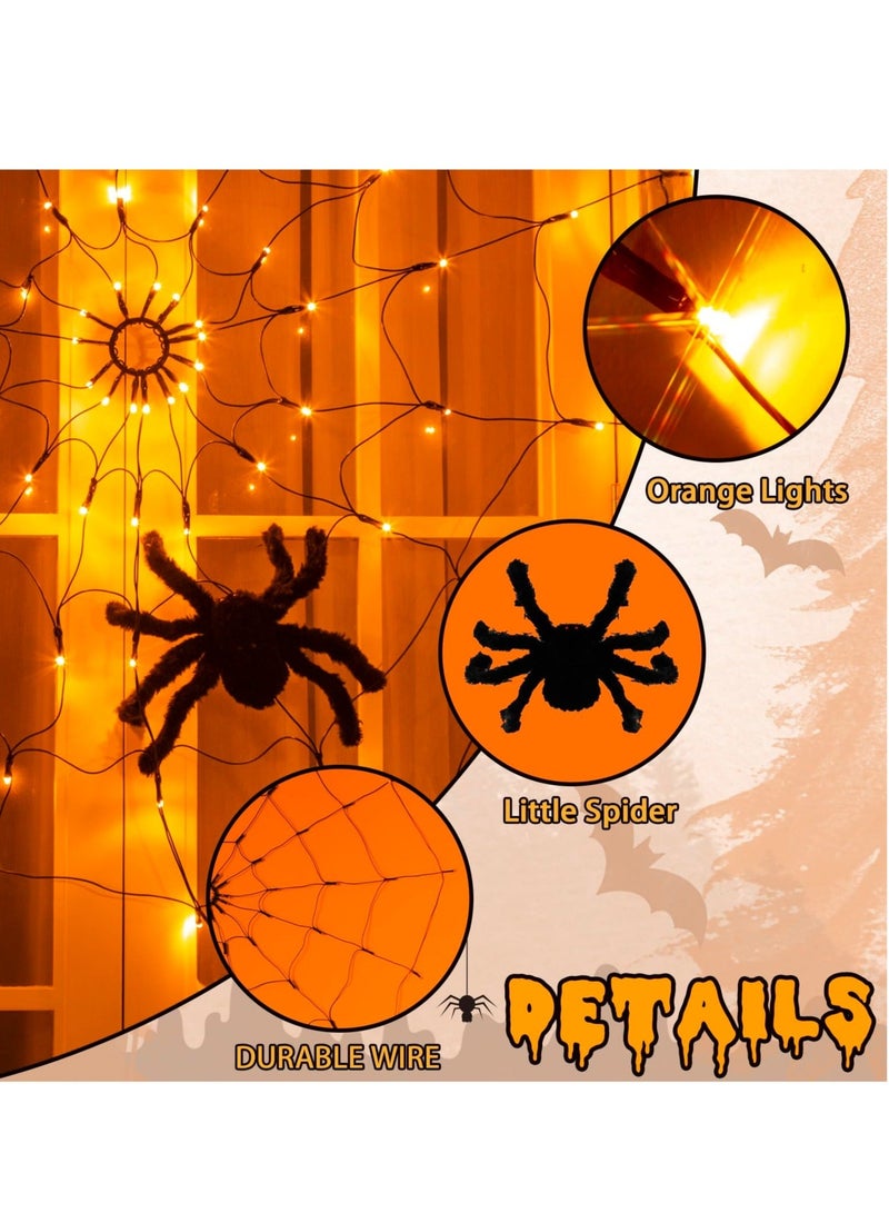 Captaintech Spider Webs Decoration, 3.25FT 70 Orange LED Light up Spider Web, Waterproof Lights for Party Yard Bar Haunted House Window Decor Indoor, Lighted Decorations Outdoor - Image 5