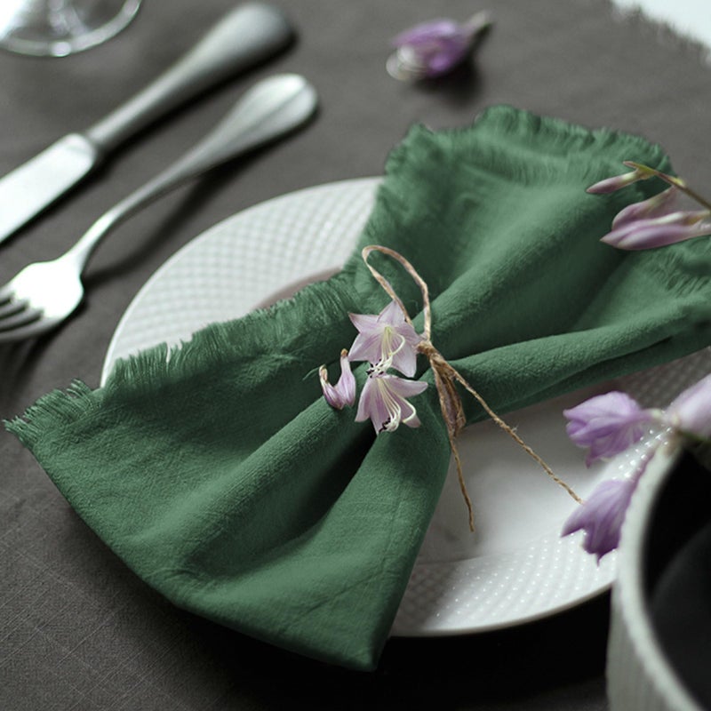 Ayuzawa Handmade Cloth Napkins 100 Cotton Napkins with FringeDelicate Handmade Cloth Napkins for Dinners Parties Weddings and More18 x 18 Inch Set of 4 Green