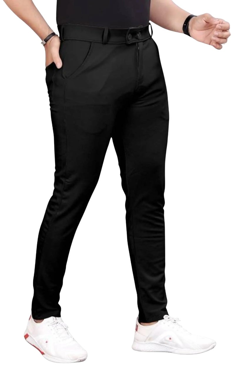 NoseQueen Men's Slim Fit Cargo Trousers | Stretchable Formal Men Trousers | Stylish Slim Fit Trouser for Men | Polycotton Knitted Fabric Pant for Man Black - Image 4