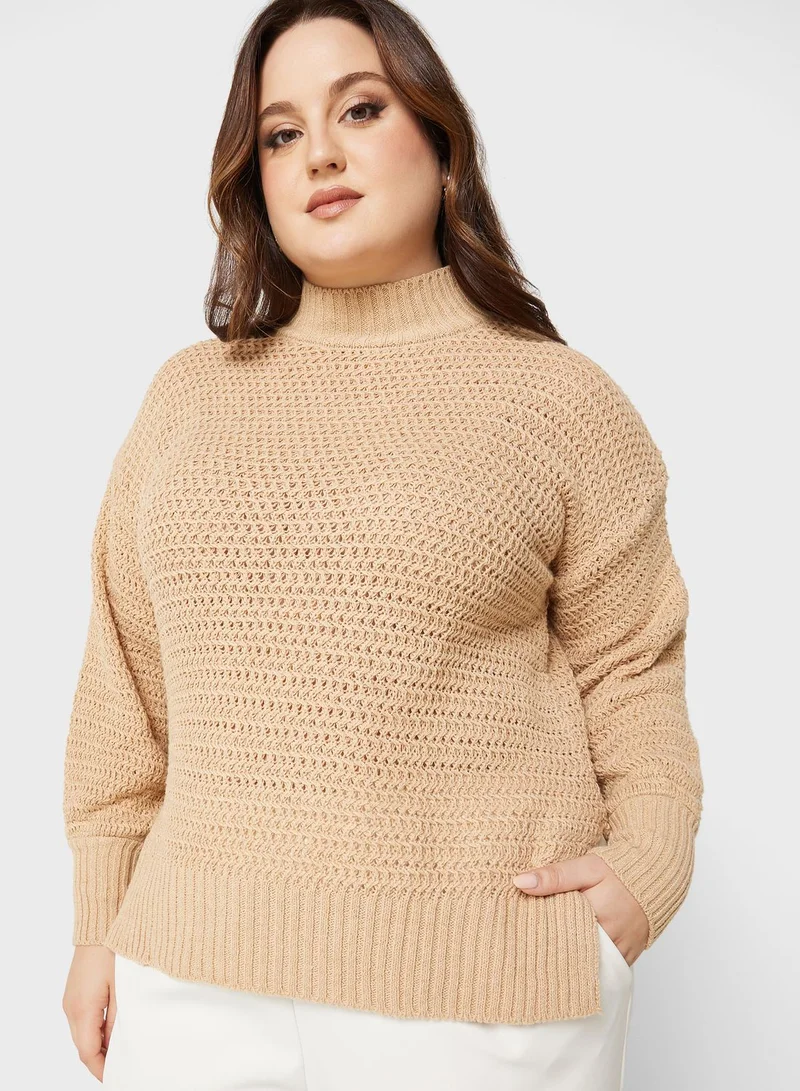 Ella Plus Balloon Sleeve Slit Hem Sweater