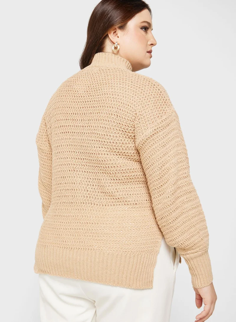 Ella Plus Balloon Sleeve Slit Hem Sweater