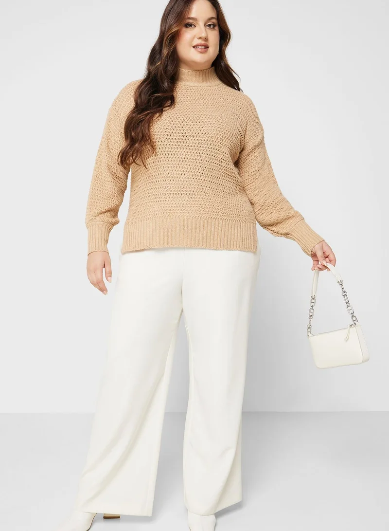 Ella Plus Balloon Sleeve Slit Hem Sweater