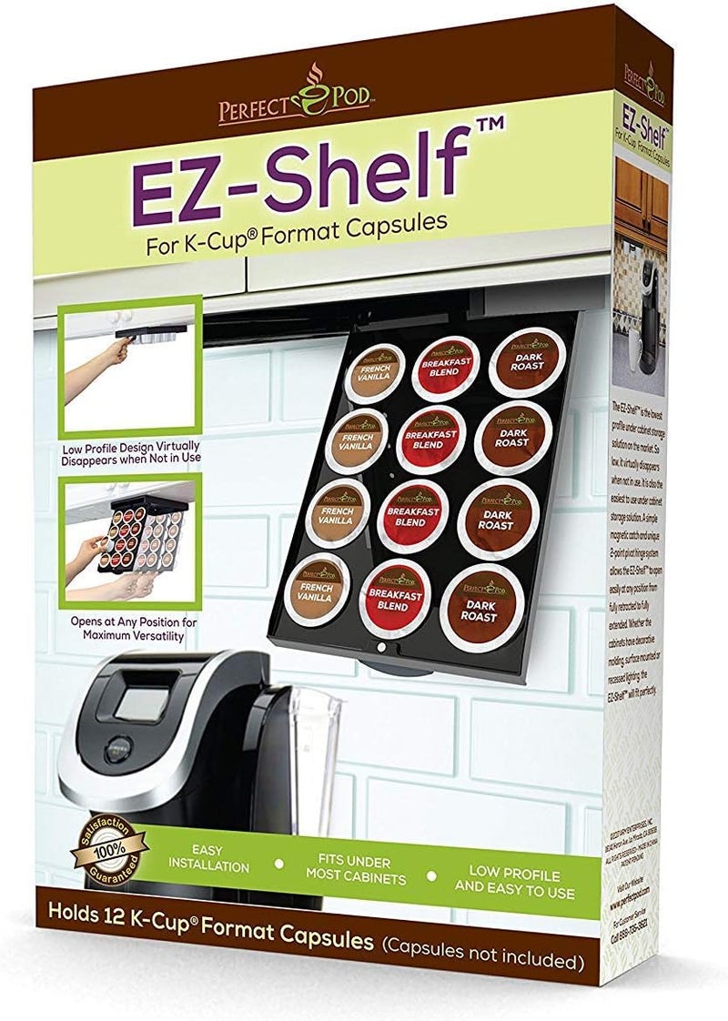 Perfect Pod EZ-Shelf Under Shelf Storage for K Cups, Space-Saving Under Counter Cabinet Coffee Pod Holder, 10.5" x 7.25" x 2", Holds 12 Cups - Image 2