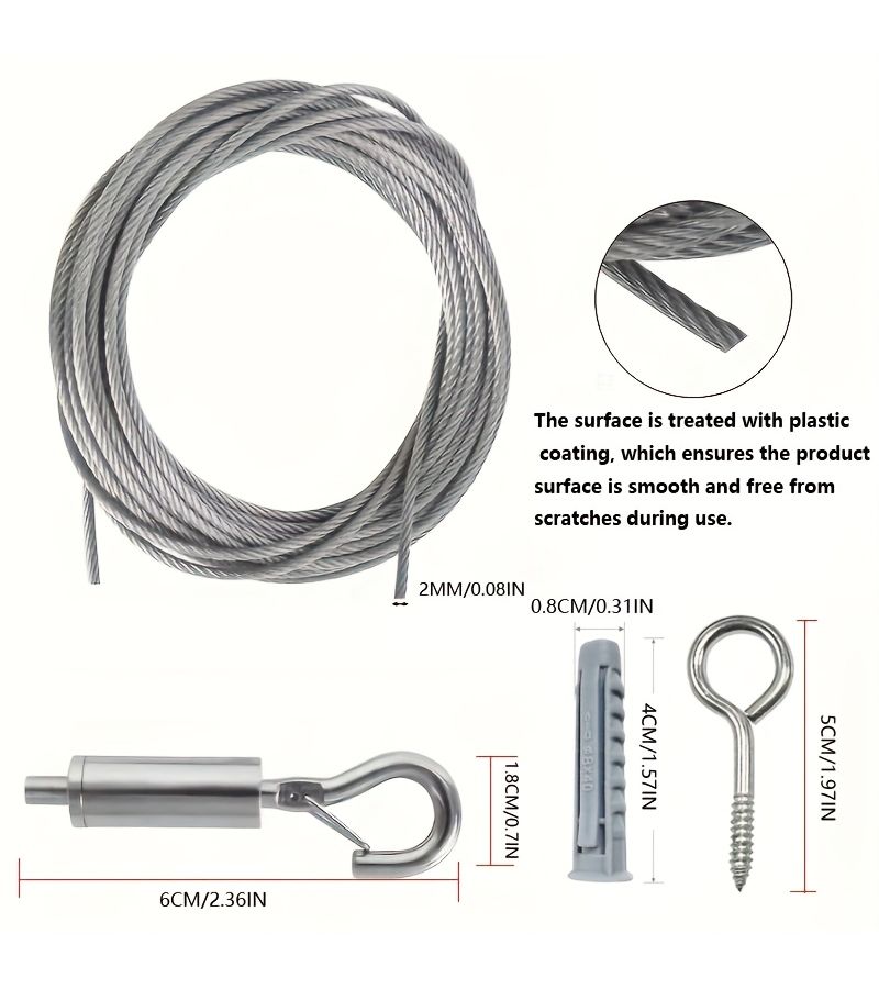 1pc 39.37 Inch Adjustable Steel Wire Rope Set Pvc Coated For Curtain Clothesline Tent Support - Image 4
