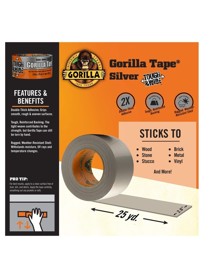 Gorilla Tape Tough & Wide, Silver Tape, 2.88" x 25 yd (Pack of 1) - Heavy Duty and Weather Resistant for Indoor or Outdoor - Image 4