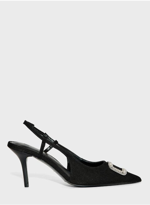 Embellished Buckle Sling Court Pumps